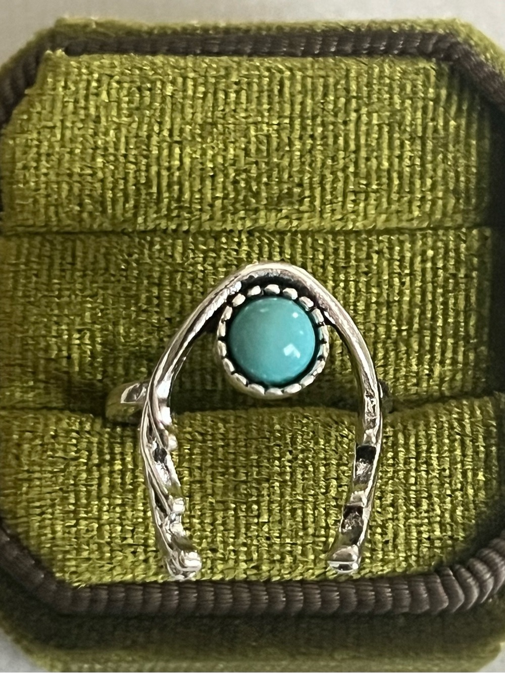 Bohemian Design Blue Turquoise Stainless Steel Silver Statement Ring Size 6